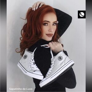 Metallic Silver High-Top Canvas Sneakers